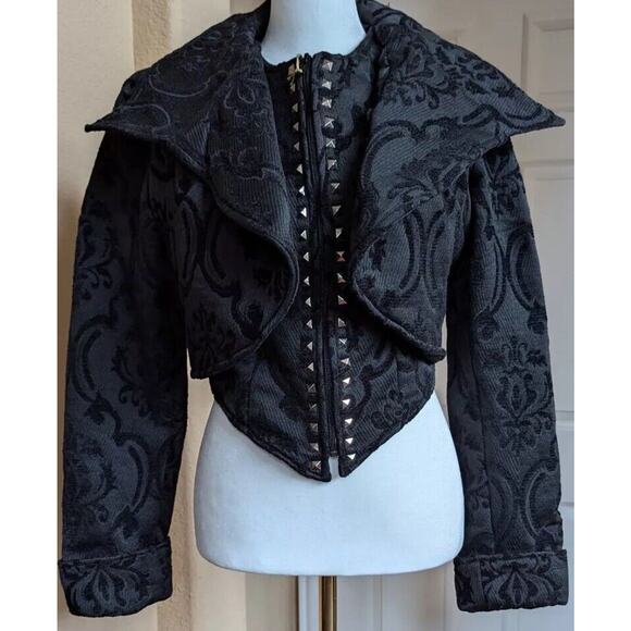 Dracula Clothing Gothic Black Steampunk Coat Jacket Women L Evil Queen Jacquard - Picture 15 of 16